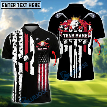 BlueJose Golf American Flag Punisher Flaming Custom Name & Team Name 3D Shirts