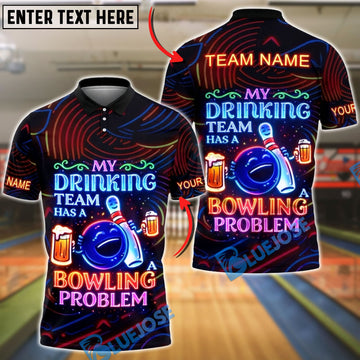 BlueJose Bowling Drinking Team Funny Beer Bowling Humor Neon Personalized Name, Team Name 3D Shirt