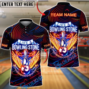 BlueJose Bowling Like A Bowling Stone Wings Lightning Neon Personalized Name, Team Name 3D Shirt