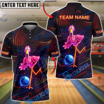 BlueJose Bowling Neon Flamingo Fun Art Personalized Name, Team Name 3D Shirt