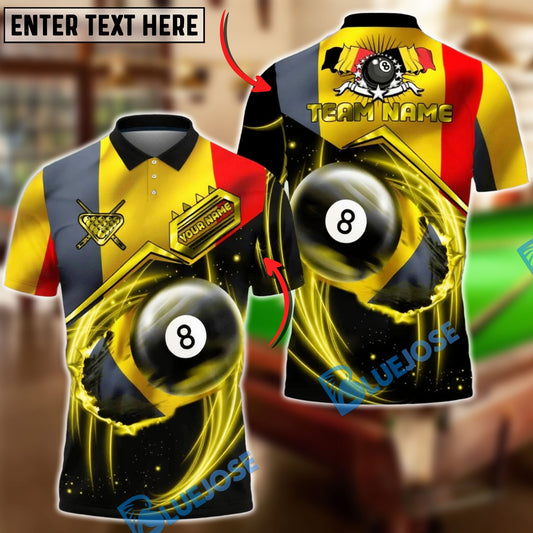 BlueJose Billiards Belgium Flag 8 Ball Golden Lightning Personalized Shirt