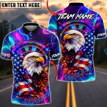 BlueJose Darts American Flag Neon Eagle Dartboard Personalized Name Shirt