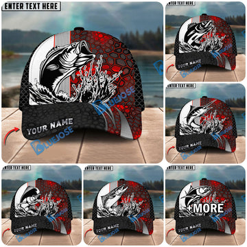 BlueJose Fishing Ocean Predator Splash Red Black Honeycomb Design Personalized Cap (13 Breeds)