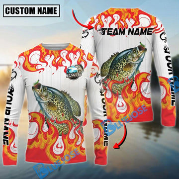 Bluejose Crappie Fishing Burning White Custom Name & Team Name 3D Shirts