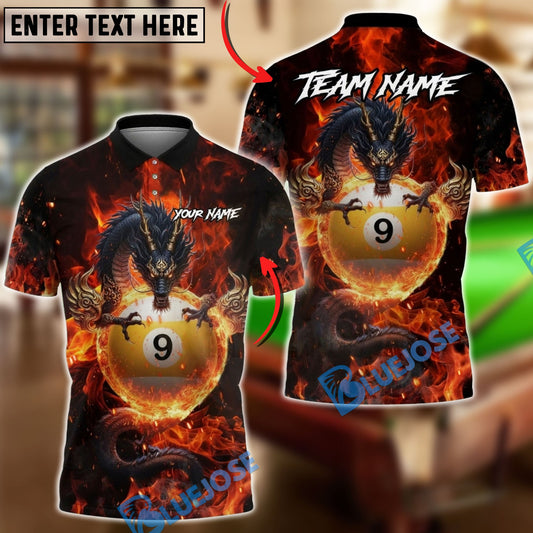 BlueJose Billiards Mystic Dragon Fire Ball 9 Customized Name, Team Name 3D Shirt (6 Colors)