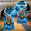 BlueJose Bowling & Pins King Crown Fire Lightning Customized Name, Team Name 3D Shirt (4 Colors)