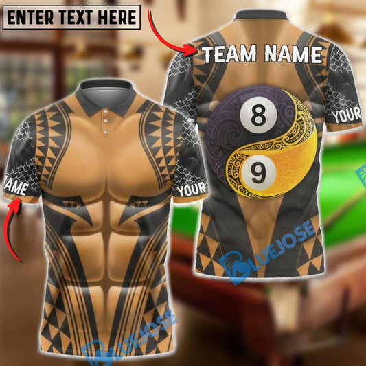 BlueJose Billiards Yin Yang 8 Ball 9 Ball Tribal Maori Pattern Premium Style Personalized Shirt