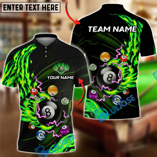 BlueJose Billiards Fire Flame Lightning 8 Ball Pool Customized Name, Team Name 3D Shirt (4 Colors)