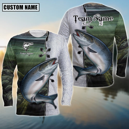 Bluejose Salmon Fishing Water Skin Pattern Custom Name & Team Name 3D Shirts