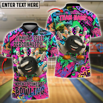 BlueJose Bowling And Pins ‚ÄúSplit Personality‚Äù Graffiti Style Customized Name, Team Name 3D Shirt (4 Colors)