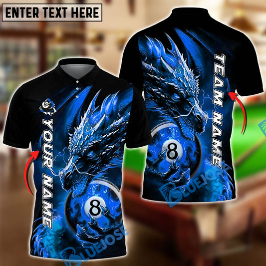 BlueJose Billiards 8 Ball Dragon Fire Light Personalized Name Shirt (4 Colors)