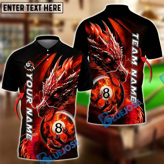 BlueJose Billiards 8 Ball Dragon Fire Light Personalized Name Shirt (4 Colors)