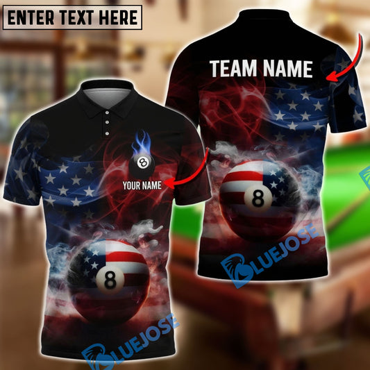 BlueJose Billiards Flaming 8-Ball Patriot Personalized Shirt