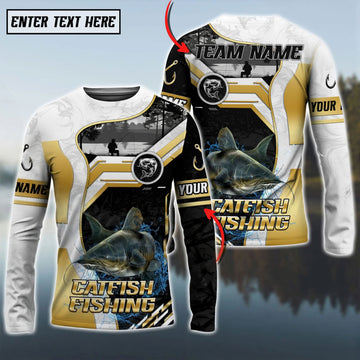 Bluejose Catfish Fishing Angler Gold White Custom Name & Team Name 3D Shirts