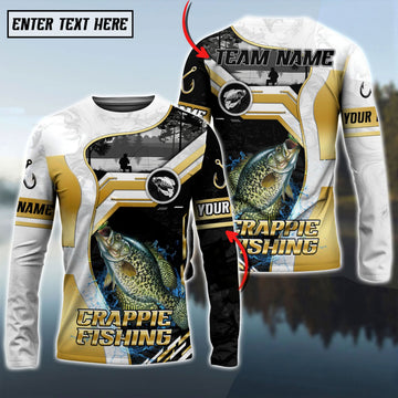 Bluejose Crappie Fishing Angler Gold White Custom Name & Team Name 3D Shirts