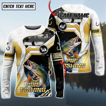 Bluejose Pike Fishing Angler Gold White Custom Name & Team Name 3D Shirts