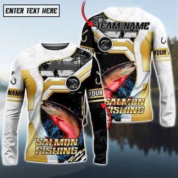 Bluejose Salmon Fishing Angler Gold White Custom Name & Team Name 3D Shirts