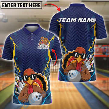 BlueJose Bowling And Pins Turkey Fun Style Customized Name, Team Name 3D Shirt (4 Colors)