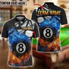 BlueJose Billiards 8-Ball Pool Double Flame Personalized Name Shirt (4 Colors)