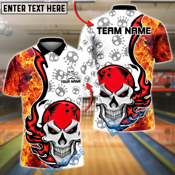 BlueJose Bowling And Pins Skull Fire Fun Customized Name, Team Name 3D Shirt (4 Colors)