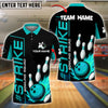 BlueJose Bowling And Pins Strike Design Flaming Ball Customized Name, Team Name 3D Shirt (4 Colors)