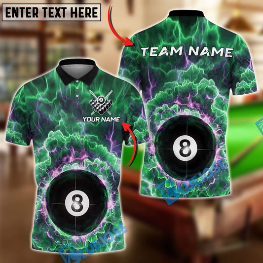 BlueJose Billiards 8 Ball Lightning Storm Personalized Name, Team Name Unisex Shirt (4 Colors)