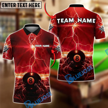 BlueJose Billiards 8 Ball Lightning Glow Storm Personalized Name, Team Name Unisex Shirt (4 Colors)