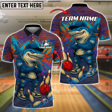 BlueJose Bowling Gang Shark Personalized Name, Team Name 3D Shirt