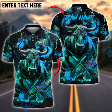 BlueJose Darts Bull Fiery Smoke Splash Customized Name, Team Name 3D Shirt (4 Colors)