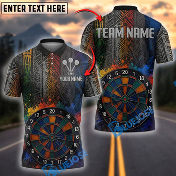 BlueJose Darts Tribal Splash Colorful Precision Personalized Name, Team Name Shirt