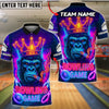BlueJose Bowling And Pins Neon King Gorilla Customized Name, Team Name 3D Shirt (4 Colors)