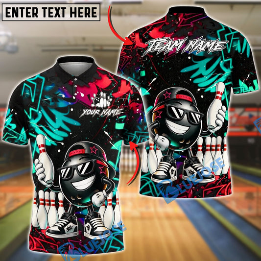 BlueJose Bowling And Pins Graffiti Funny Character Star Mark Customized Name, Team Name 3D Shirt (4 Colors)