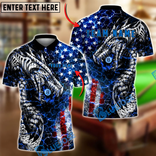 BlueJose Billiards Patriotic Dragon Lightning 8 Ball Personalized Name Shirt (4 Colors)