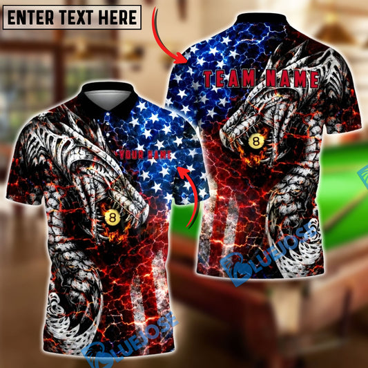 BlueJose Billiards Patriotic Dragon Lightning 8 Ball Personalized Name Shirt (4 Colors)