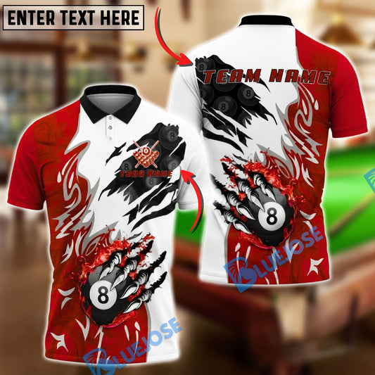 BlueJose Billiards Fire 8 Ball Claw Smash Personalized Name Shirt (4 Colors)