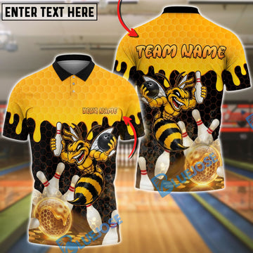 BlueJose Bowling Honey Bee Cartoon Strike Design Personalized Name, Team Name 3D Shirt