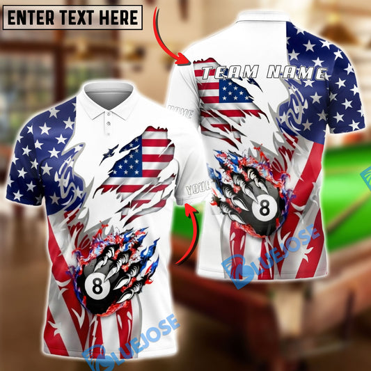 BlueJose Billiards American Flag Flaming 8 Ball Personalized Shirt (2 Colors)