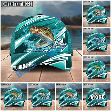 BlueJose Fishing Cyan Lightning Scale Pattern Splash Water Personalized Name Classic 3D Cap Personalized Cap (13 Breeds)