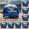 BlueJose Fishing Water Splash Scale Gradient Design Personalized Name Classic 3D Cap Personalized Cap (13 Breeds)