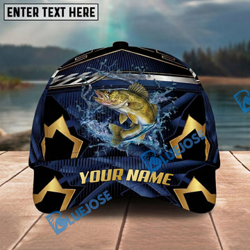 BlueJose Fishing Black Gold Geometric Personalized Name Classic 3D Cap Personalized Cap (13 Breeds)