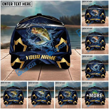 BlueJose Fishing Black Gold Geometric Personalized Name Classic 3D Cap Personalized Cap (13 Breeds)