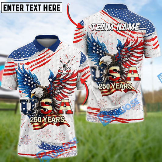 BlueJose Golf USA Eagle Patriotic 250 Years Independence Day White Customized Name, Team Name 3D Shirts