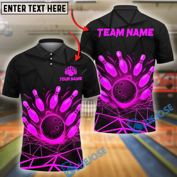 BlueJose Bowling And Pins Fireball Glow Effect Customized Name 3D Shirt (4 Colors)