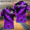 BlueJose Bowling & Pins Electric Lightning Strike Effect Customized Name, Team Name 3D Shirt (4 Colors)
