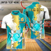 BlueJose Bowling & Pins Gold Splatter Paint Hexagon Texture Customized Name, Team Name 3D Shirt (4 Colors)