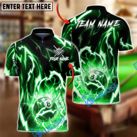 BlueJose Billiards 8 Ball Lightning Shirt Electric Pool Ball Design Personalized Name Shirt (4 Colors)