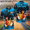 BlueJose Bowling And Pins Chicken Funny Cartoon Strike Graphic Customized Name, Team Name 3D Shirt (6 Colors)