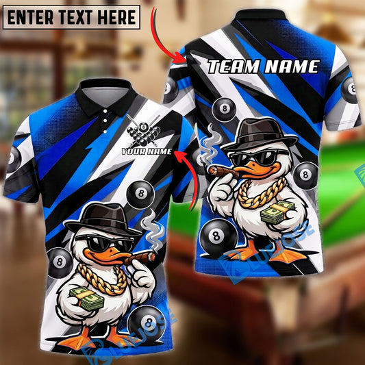 BlueJose Billiards Ball 8 Gangster Duck Cigar Money Cartoon Graphic Personalized Name Shirt (4 Colors)
