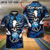 BlueJose Bowling And Pins Cyber Skull Neon Circuit Graphic Customized Name, Team Name 3D Shirt (4 Colors)