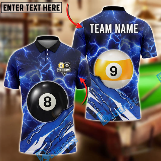 BlueJose Billiards Ball 8&9 Lightning Pool Electric Storm Graphic Customized Name, Team Name 3D Shirt (6 Colors)